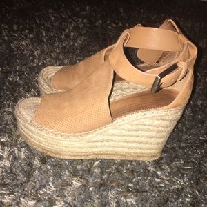 Brown tweed wedges